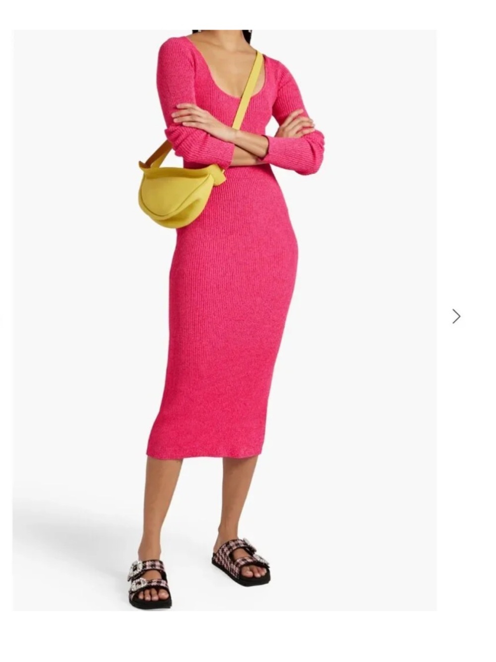 GANNI Ladies Pink Body Con Ribbed Knit Scoop Neck Dress-XS